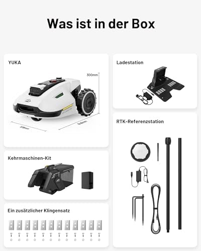 MAMMOTION YUKA 2000 Mähroboter mit Kehrmaschine (bis 2800 m², empfohlen 2000 m², NetRTK+Vision, Auto-Kartierung, 4G-Modul, 80%, ohne RTK-Antenne)