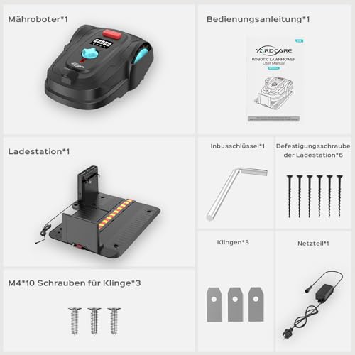 YARDCARE M800Plus Mähroboter, ohne Begrenzungskabel, 800 m², GPS+KI Vision, U-Schnitt, App-Steuerung, Auto-Ladestation, Hindernisvermeidung