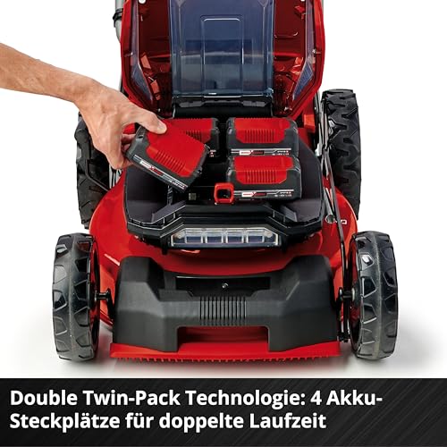 Einhell Akku-Rasenmäher GP-CM 36/47 S Li BL Kit (36 V, 47 cm, bis 700 m², Brushless, 65 L Fangkorb, Radantrieb, inkl. 4x 4,0 Ah Akkus & 2x Twincharger)