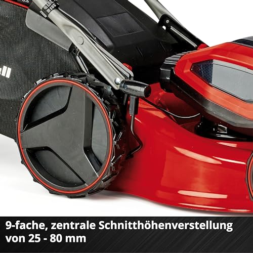 Einhell Akku-Rasenmäher GP-CM 36/47 S Li BL Kit (36 V, 47 cm, bis 700 m², Brushless, 65 L Fangkorb, Radantrieb, inkl. 4x 4,0 Ah Akkus & 2x Twincharger)