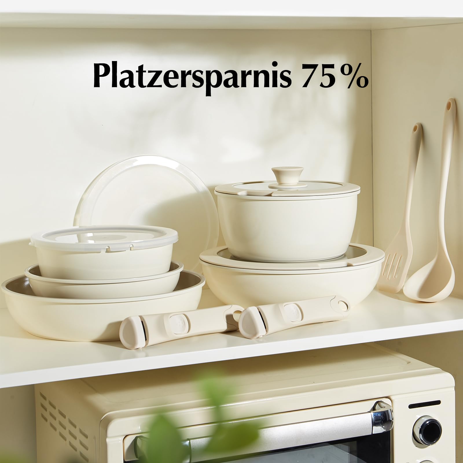 Redchef Topfsets Pfannenset 16-Teilig Antihaft-Keramik-Kochgeschirr-Set mit Abnehmbaren Griffen, Pfanne 20/26cm, Tiefe Bratpfanne 26cm