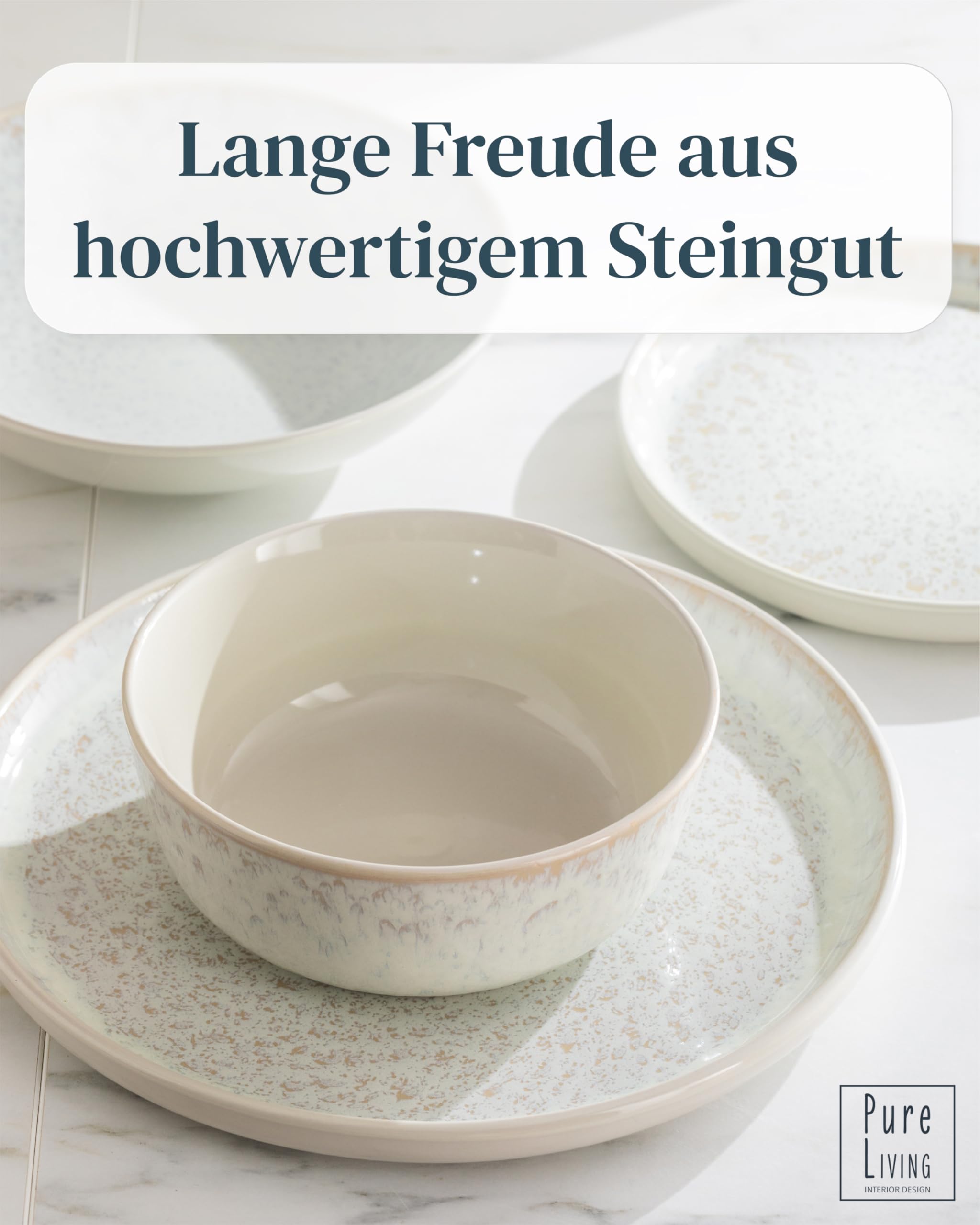Steingut Geschirrset 6 Personen Ibiza 24 tlg. TESTSIEGER, Hochwertiges Mediterranes Steingut Geschirr Set, Schüssel- und Teller Set, Tafelservice