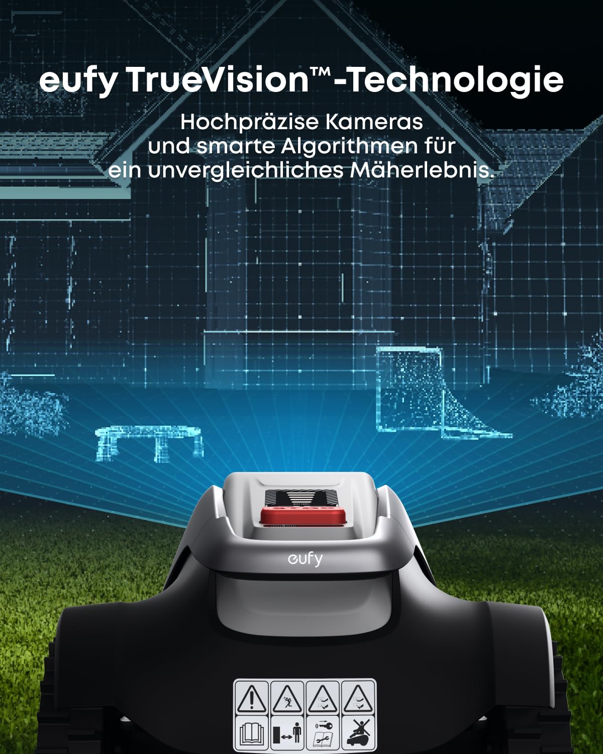 eufy E18 Mähroboter ohne Begrenzungskabel (bis 1200 m², TrueVision, GNSS, Präzisionsrandschnitt, Hindernisvermeidung, App-Steuerung)