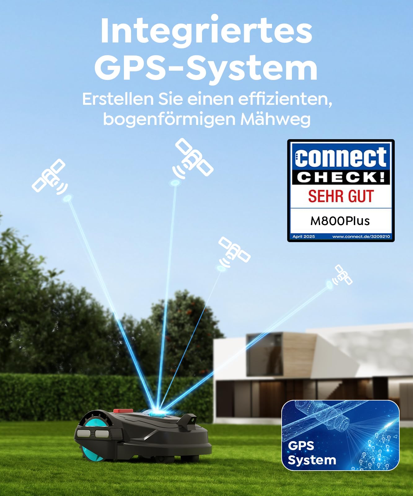 YARDCARE M800Plus Mähroboter, ohne Begrenzungskabel, 800 m², GPS+KI Vision, U-Schnitt, App-Steuerung, Auto-Ladestation, Hindernisvermeidung