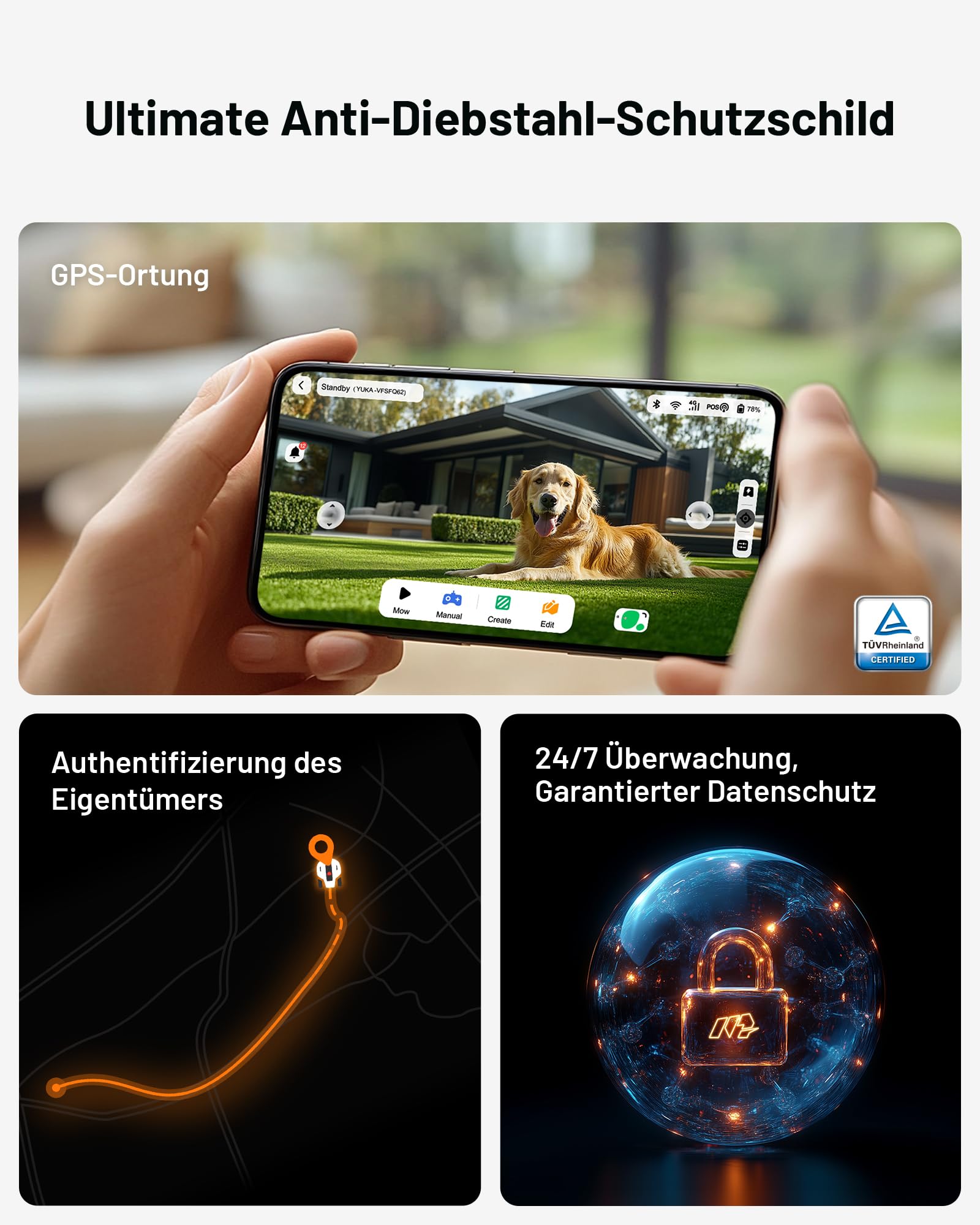 MAMMOTION YUKA 3000 Mähroboter mit Kehrmaschine (bis 4000 m², NetRTK+Vision, Auto-Kartierung, 4G-Modul, 50% Steigung, ohne RTK-Antenne)