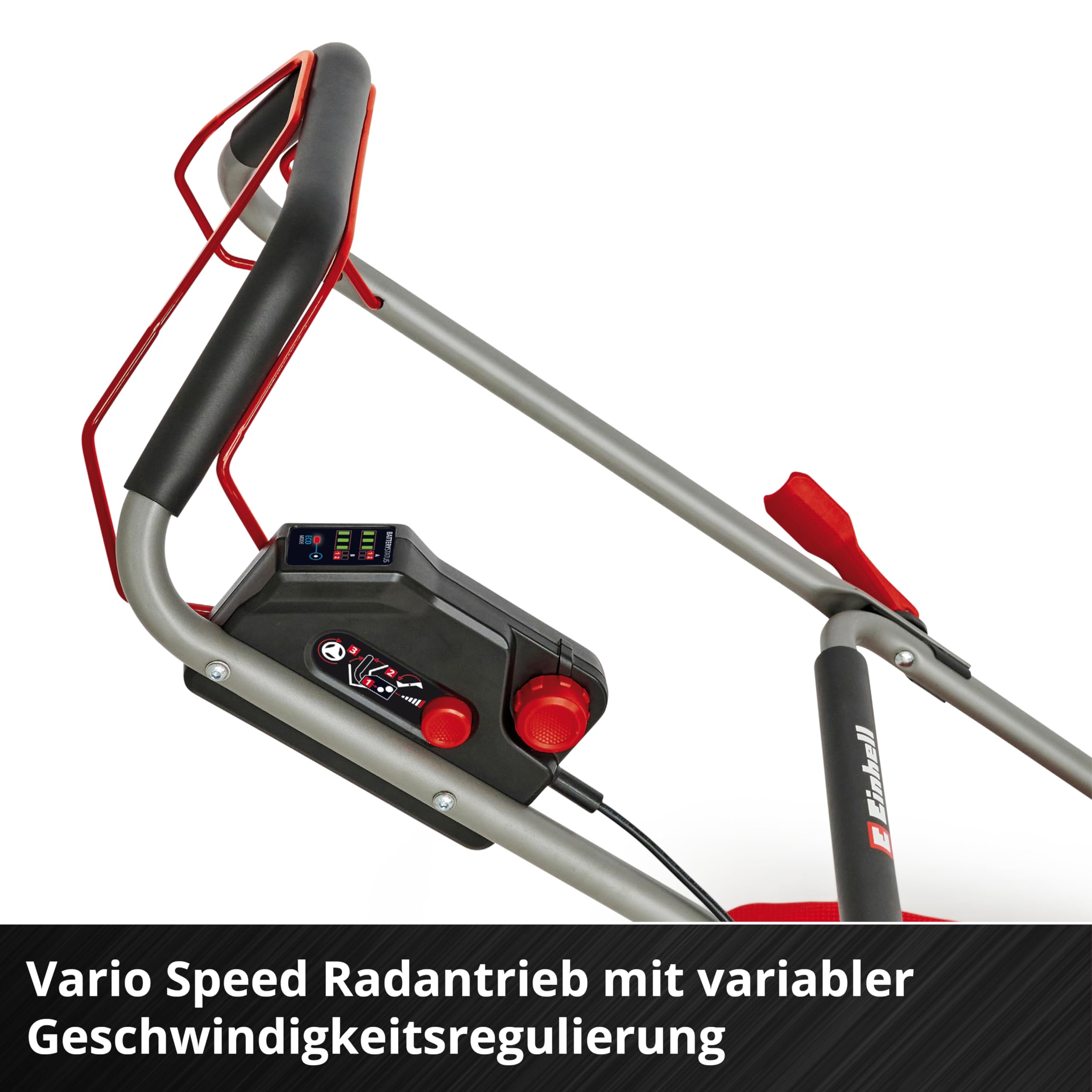 Einhell Akku-Rasenmäher GP-CM 36/47 S Li BL Kit (36 V, 47 cm, bis 700 m², Brushless, 65 L Fangkorb, Radantrieb, inkl. 4x 4,0 Ah Akkus & 2x Twincharger)