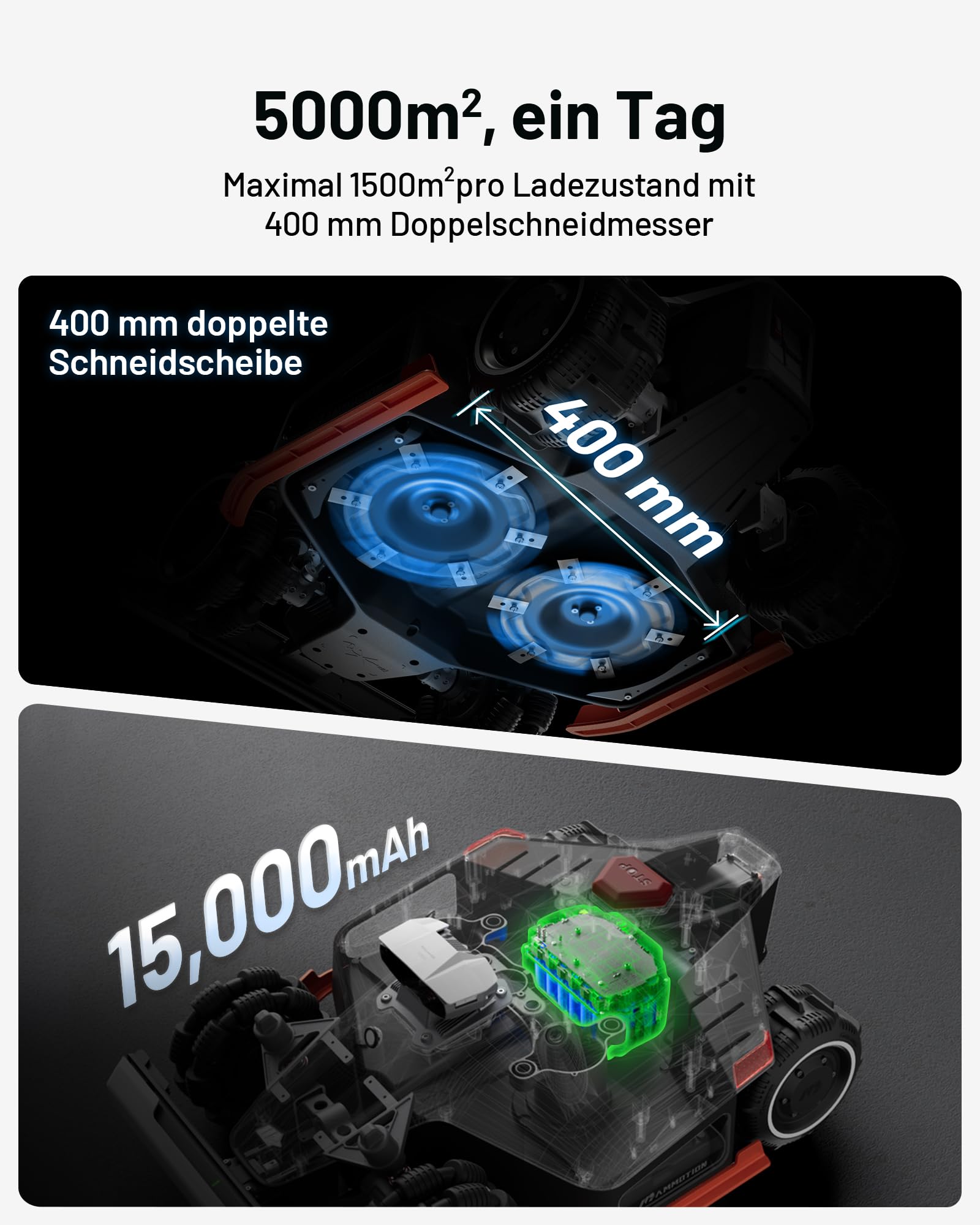 MAMMOTION LUBA 2 AWD 5000X Mähroboter ohne Begrenzungskabel (5000 m², Max. 6600 m², NetRTK+Vision, Auto-Kartierung, ohne RTK-Antenne, 4G-Modul, 80% Steigung)
