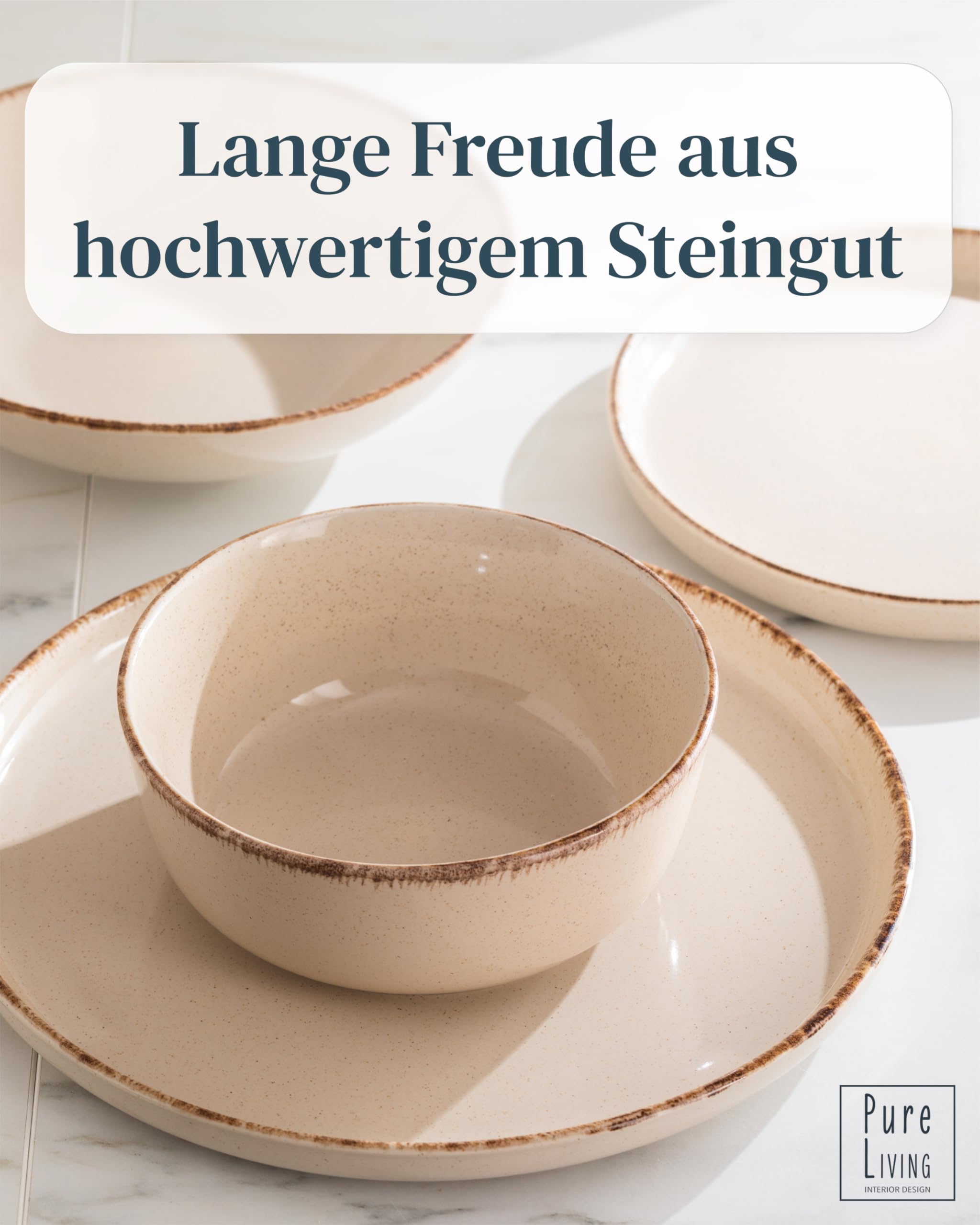 Steingut Geschirrset 6 Personen Rustic 24 tlg. TESTSIEGER, Hochwertiges Landhaussttil Steingut Geschirr Set, Schüssel- und Teller Set, Tafelservice