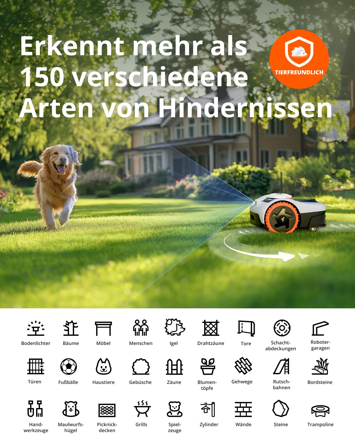 Navimow i105E Mähroboter ohne Begrenzungskabel (bis 600 m², RTK+Vision, KI-Auto-Kartierung, Igelschutz)