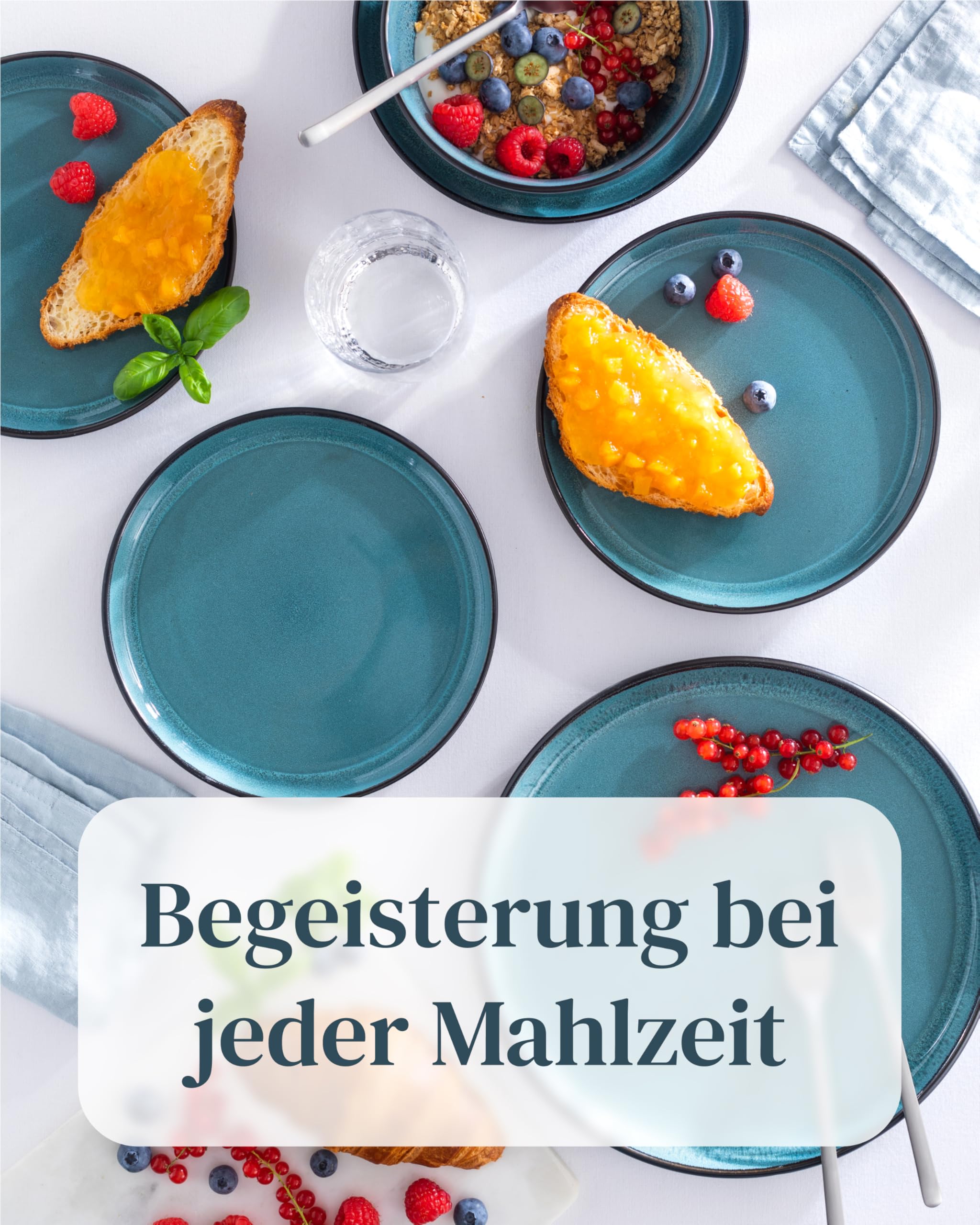 Steingut Geschirrset 6 Personen Ibiza 24 tlg. TESTSIEGER, Hochwertiges Mediterranes Steingut Geschirr Set, Schüssel- und Teller Set, Tafelservice