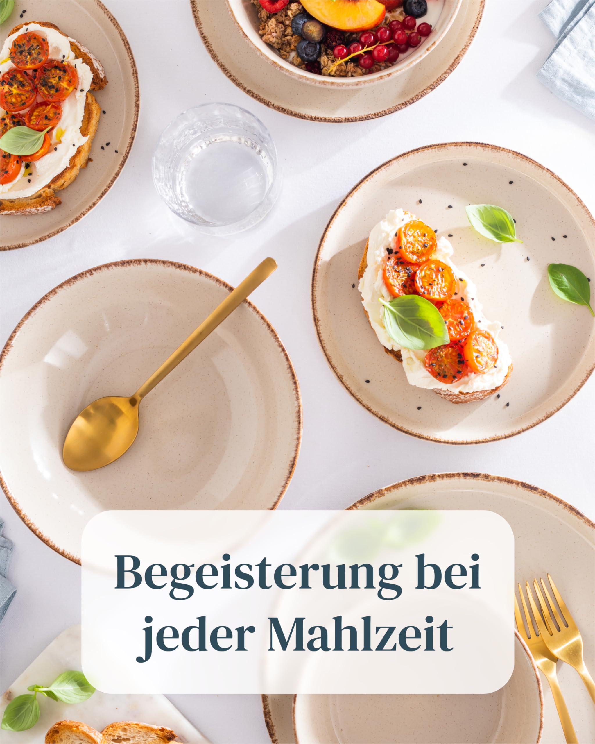 Steingut Geschirrset 6 Personen Rustic 24 tlg. TESTSIEGER, Hochwertiges Landhaussttil Steingut Geschirr Set, Schüssel- und Teller Set, Tafelservice