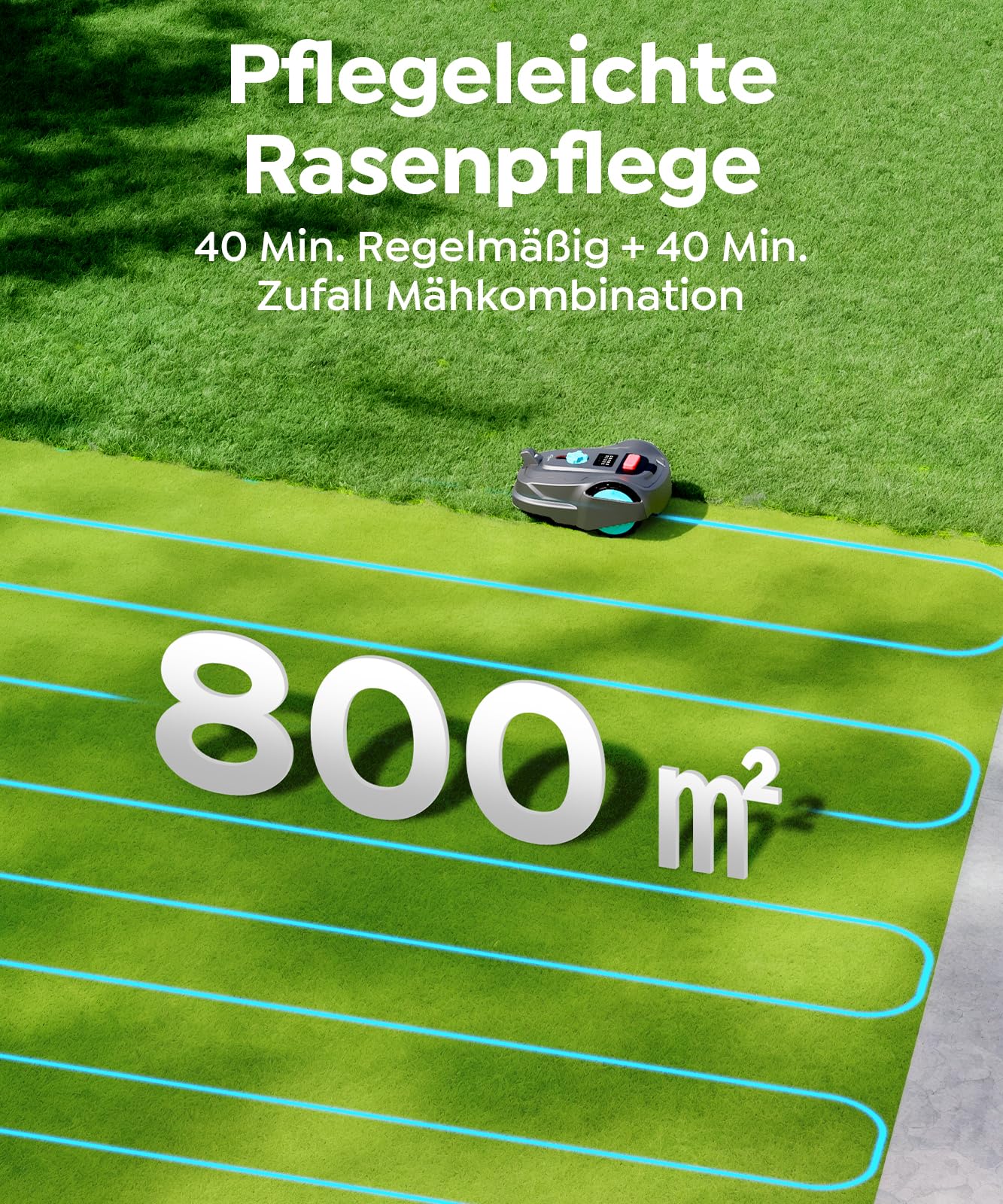 YARDCARE M800Plus Mähroboter, ohne Begrenzungskabel, 800 m², GPS+KI Vision, U-Schnitt, App-Steuerung, Auto-Ladestation, Hindernisvermeidung