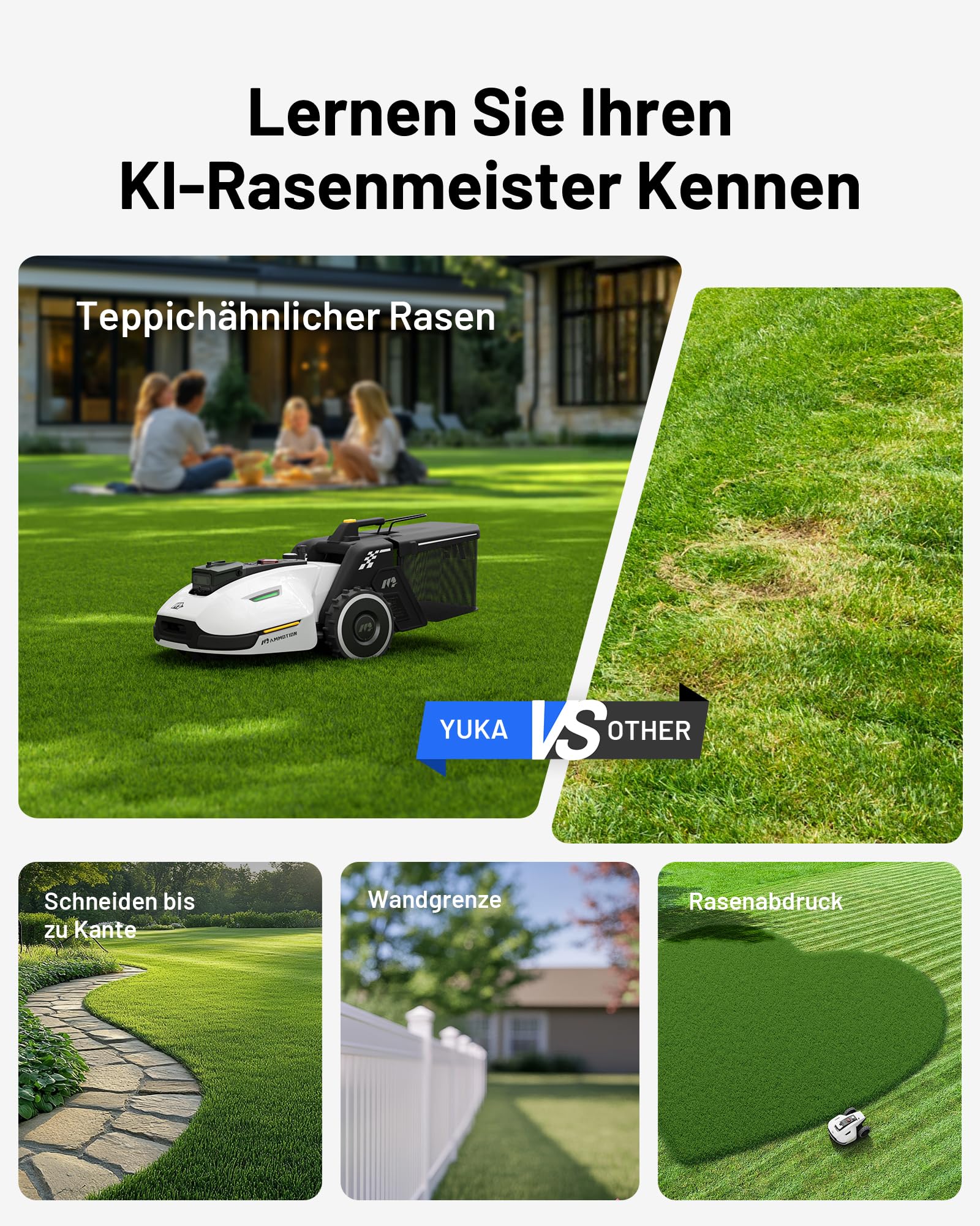 MAMMOTION YUKA 2000 Mähroboter mit Kehrmaschine (bis 2800 m², empfohlen 2000 m², NetRTK+Vision, Auto-Kartierung, 4G-Modul, 80%, ohne RTK-Antenne)