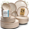 Steingut Geschirrset 6 Personen Rustic 24 tlg. TESTSIEGER, Hochwertiges Landhaussttil Steingut Geschirr Set, Schüssel- und Teller Set, Tafelservice