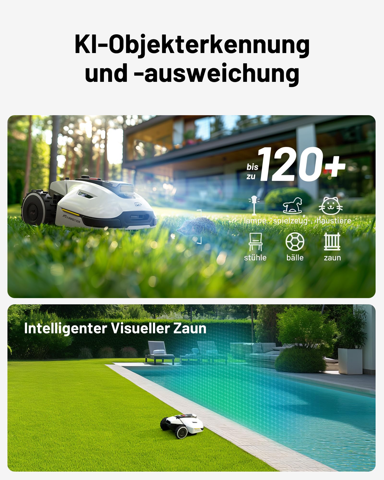 MAMMOTION YUKA 3000 Mähroboter mit Kehrmaschine (bis 4000 m², NetRTK+Vision, Auto-Kartierung, 4G-Modul, 50% Steigung, ohne RTK-Antenne)