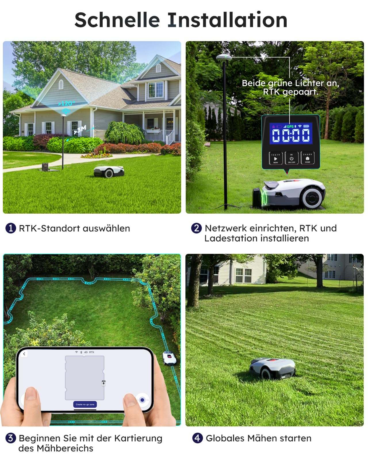 ANTHBOT Genie600 KI Mähroboter ohne Begrenzungskabel (bis 900 m², RTK+4-Kamera Vision, Mehrzonen-Management, Hindernisvermeidung)