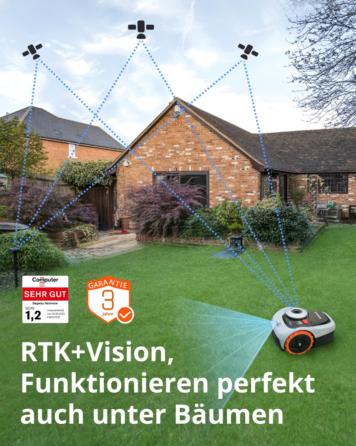 Navimow i105E Mähroboter ohne Begrenzungskabel (bis 600 m², RTK+Vision, KI-Auto-Kartierung, Igelschutz)