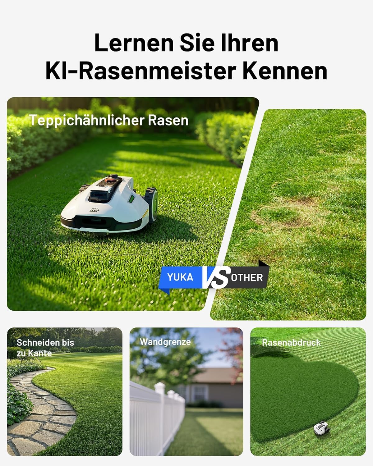MAMMOTION YUKA 3000 Mähroboter ohne Kabel, NetRTK+Vision, Auto-Kartierung, bis 4000 m² (empf. 3000 m²), 4G, 50 % Steigung, keine RTK-Antenne nötig