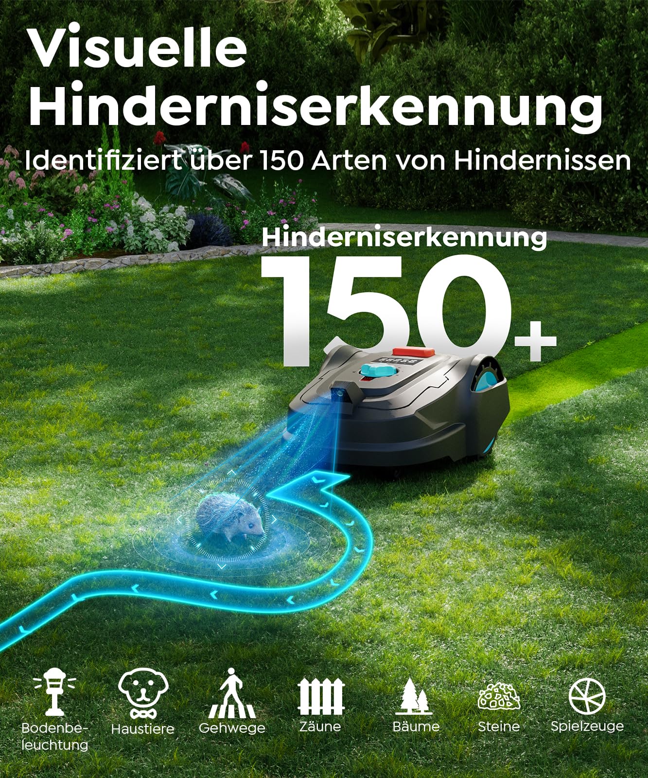 YARDCARE M800Plus Mähroboter, ohne Begrenzungskabel, 800 m², GPS+KI Vision, U-Schnitt, App-Steuerung, Auto-Ladestation, Hindernisvermeidung
