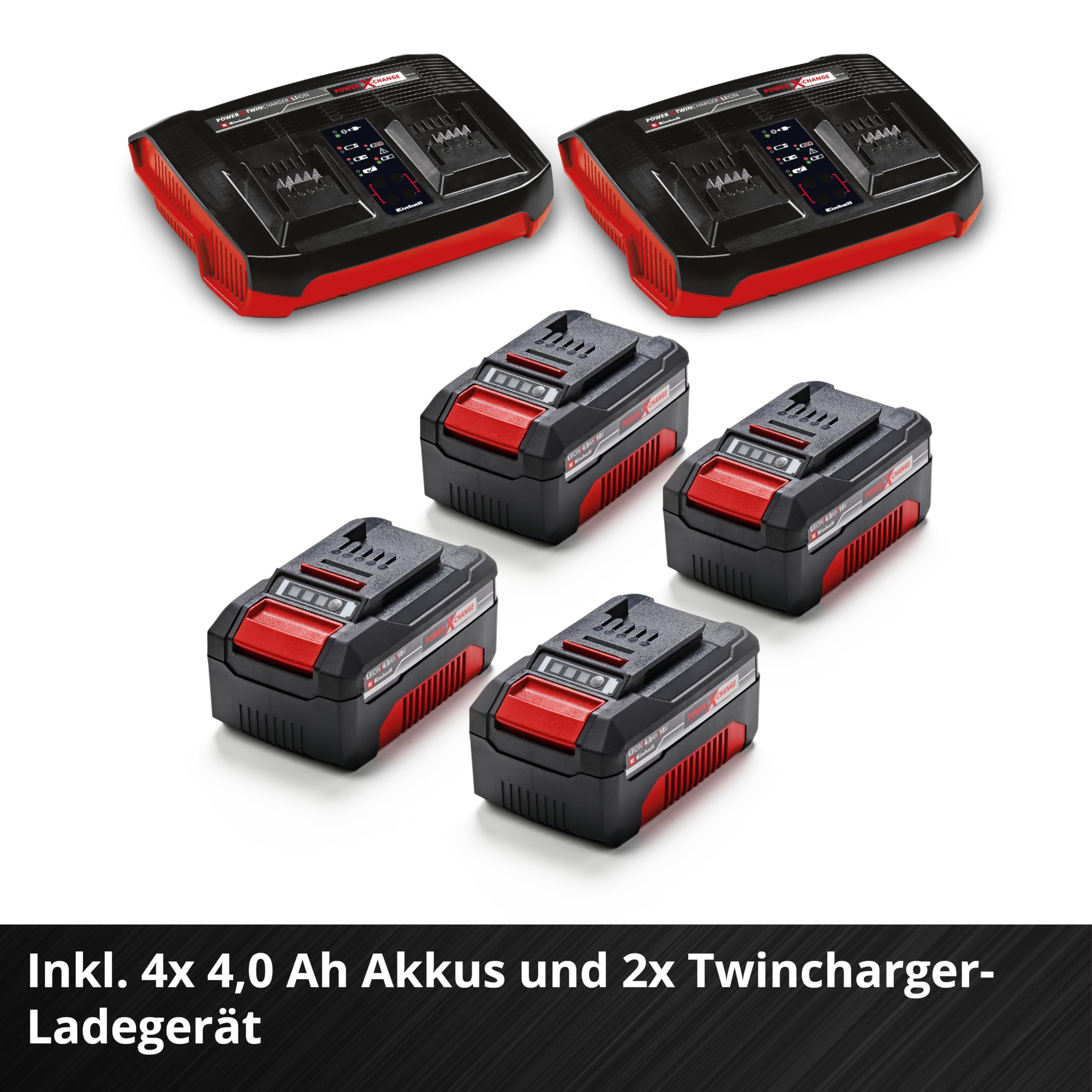 Einhell Akku-Rasenmäher GP-CM 36/47 S Li BL Kit (36 V, 47 cm, bis 700 m², Brushless, 65 L Fangkorb, Radantrieb, inkl. 4x 4,0 Ah Akkus & 2x Twincharger)