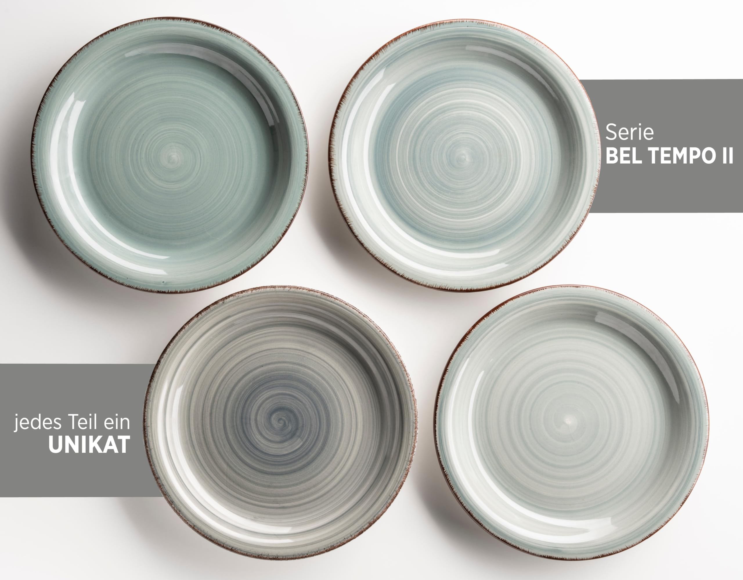 MÄSER 931612 Bel Tempo II 30-teiliges Vintage Geschirr Set für 6 Personen, handbemaltes Keramik Kombiservice in Blau, Steingut, Rauchblau