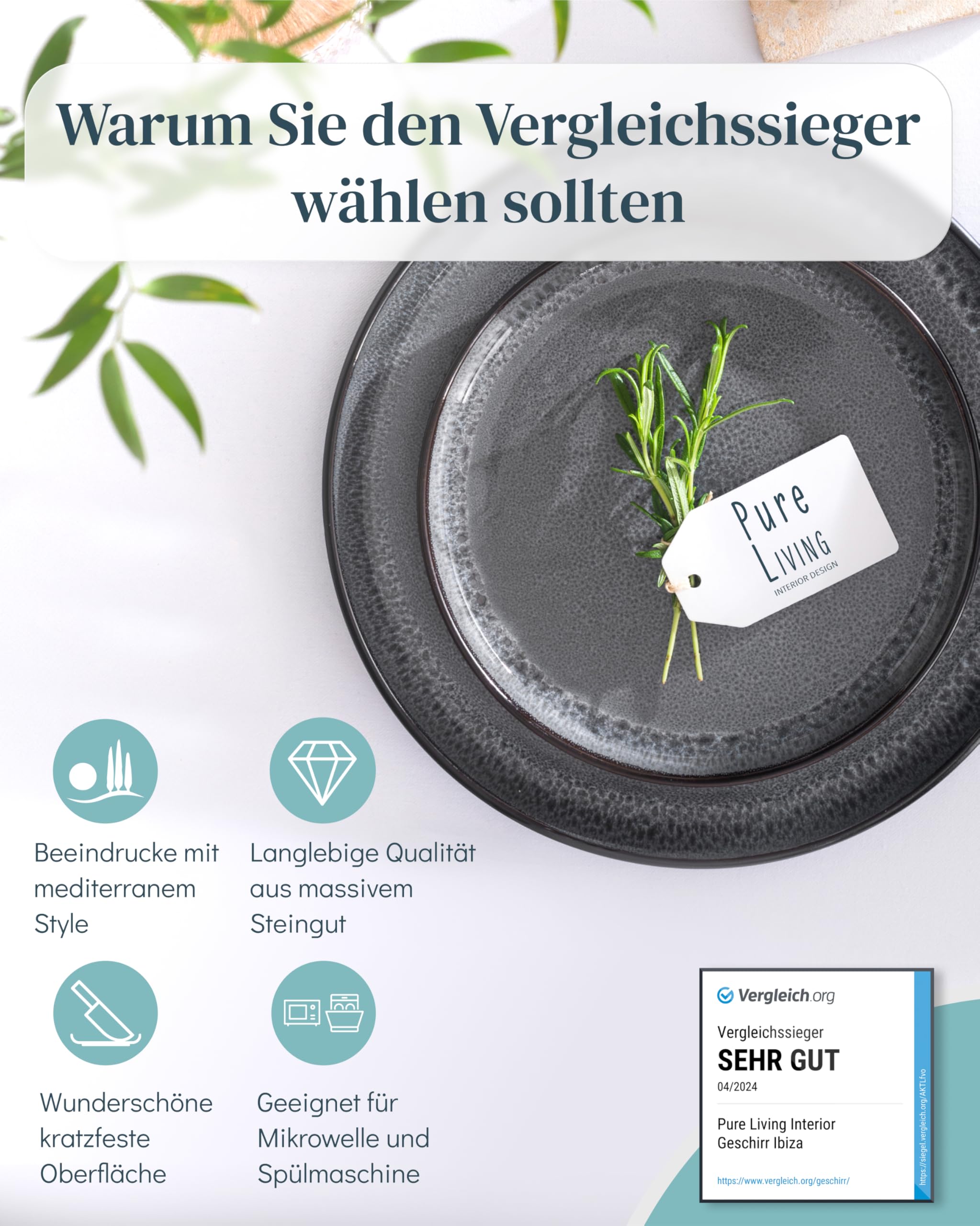 Steingut Geschirrset 6 Pers. Ibiza 24-tlg Hochwertiges Mediterranes TEST SEHR GUT Steingut Geschirr Set - Schüssel- und Teller Set - Tafelservice