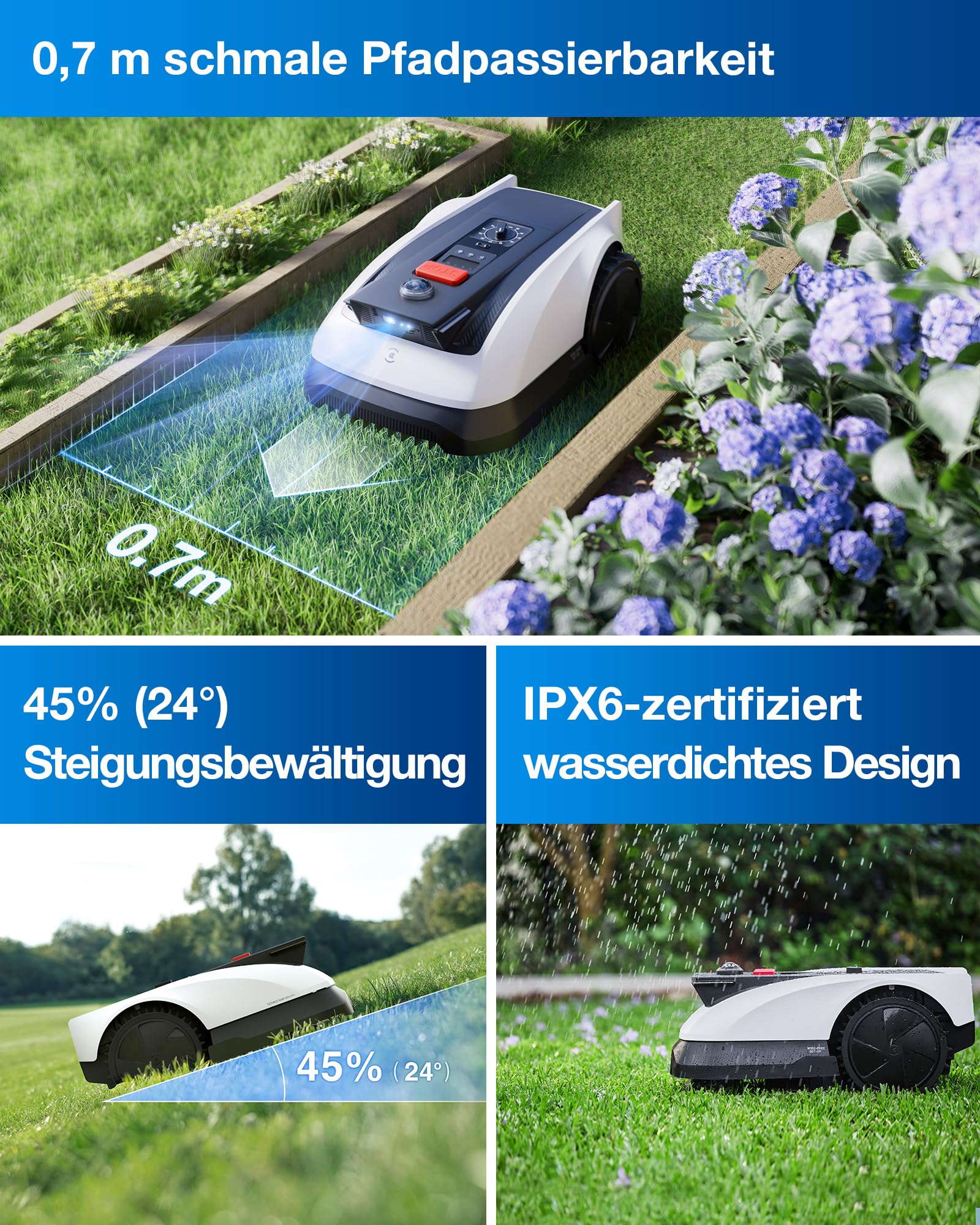 ECOVACS Goat O500 Mähroboter, ohne Begrenzungskabel, 500 m², Auto-Kartierung, LiDAR-Navigation, 0,7 m Engstellen, logisches Mähen