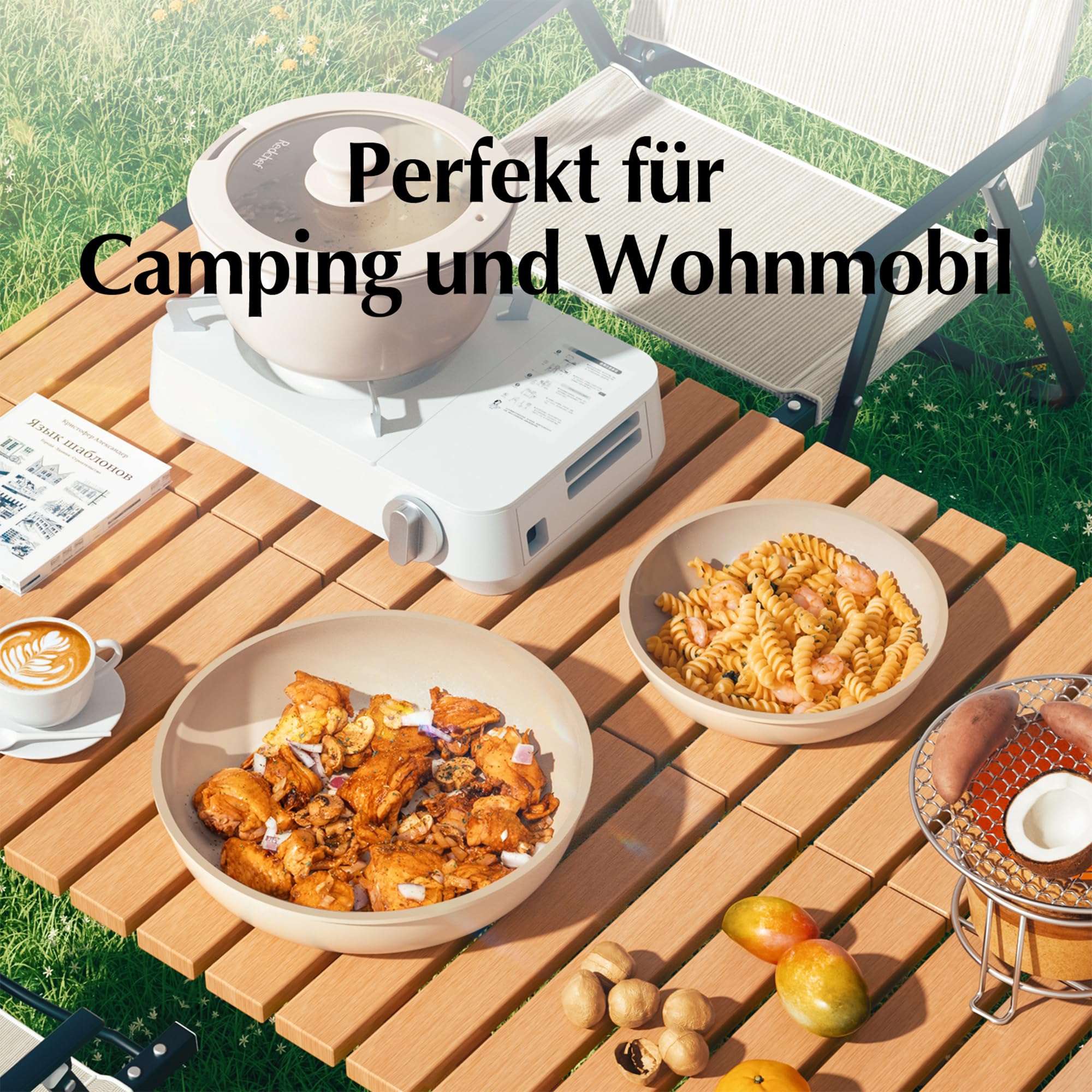 Redchef Topfsets Pfannenset 16-Teilig Antihaft-Keramik-Kochgeschirr-Set mit Abnehmbaren Griffen, Pfanne 20/26cm, Tiefe Bratpfanne 26cm