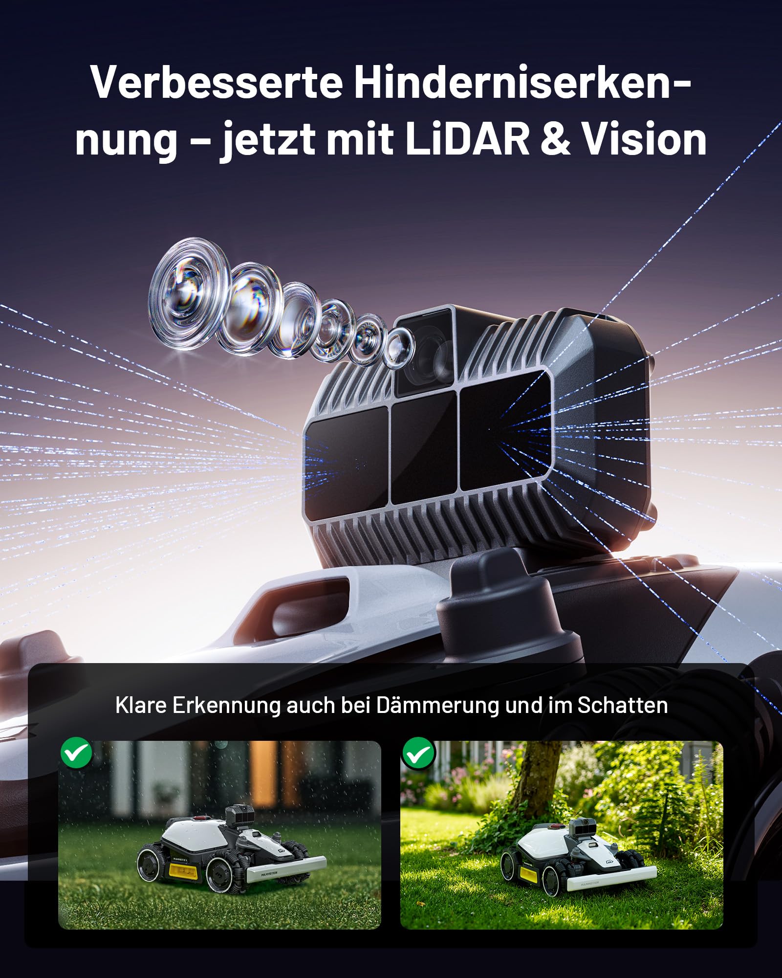 MAMMOTION LUBA Mini AWD LiDAR Mähroboter ohne Begrenzungskabel (1.500 m², 3D LiDAR + Vision, Auto-Kartierung, ohne RTK-Antenne, 4G-Modul, 80% Steigung)
