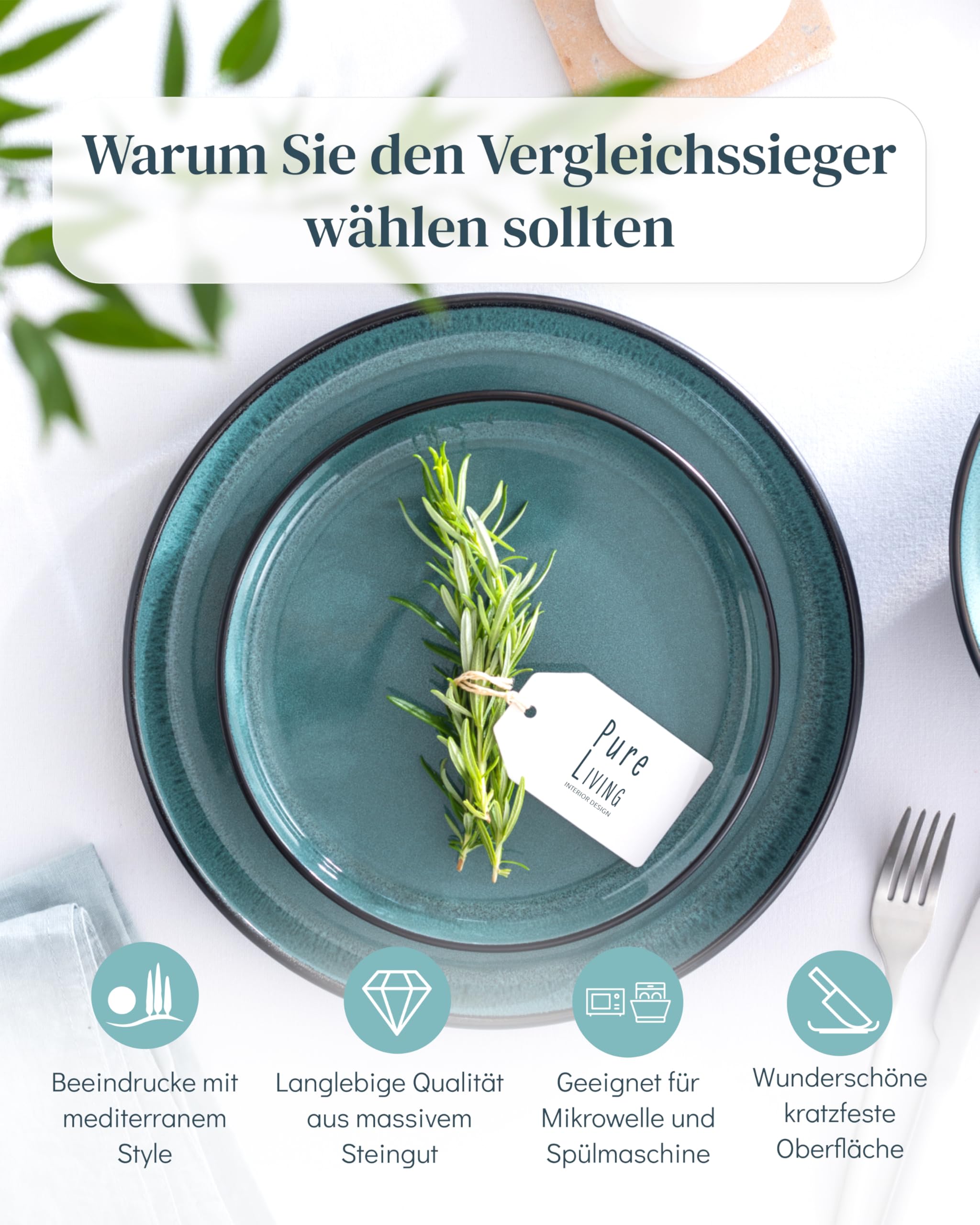 Steingut Geschirrset 6 Personen Ibiza 24 tlg. TESTSIEGER, Hochwertiges Mediterranes Steingut Geschirr Set, Schüssel- und Teller Set, Tafelservice