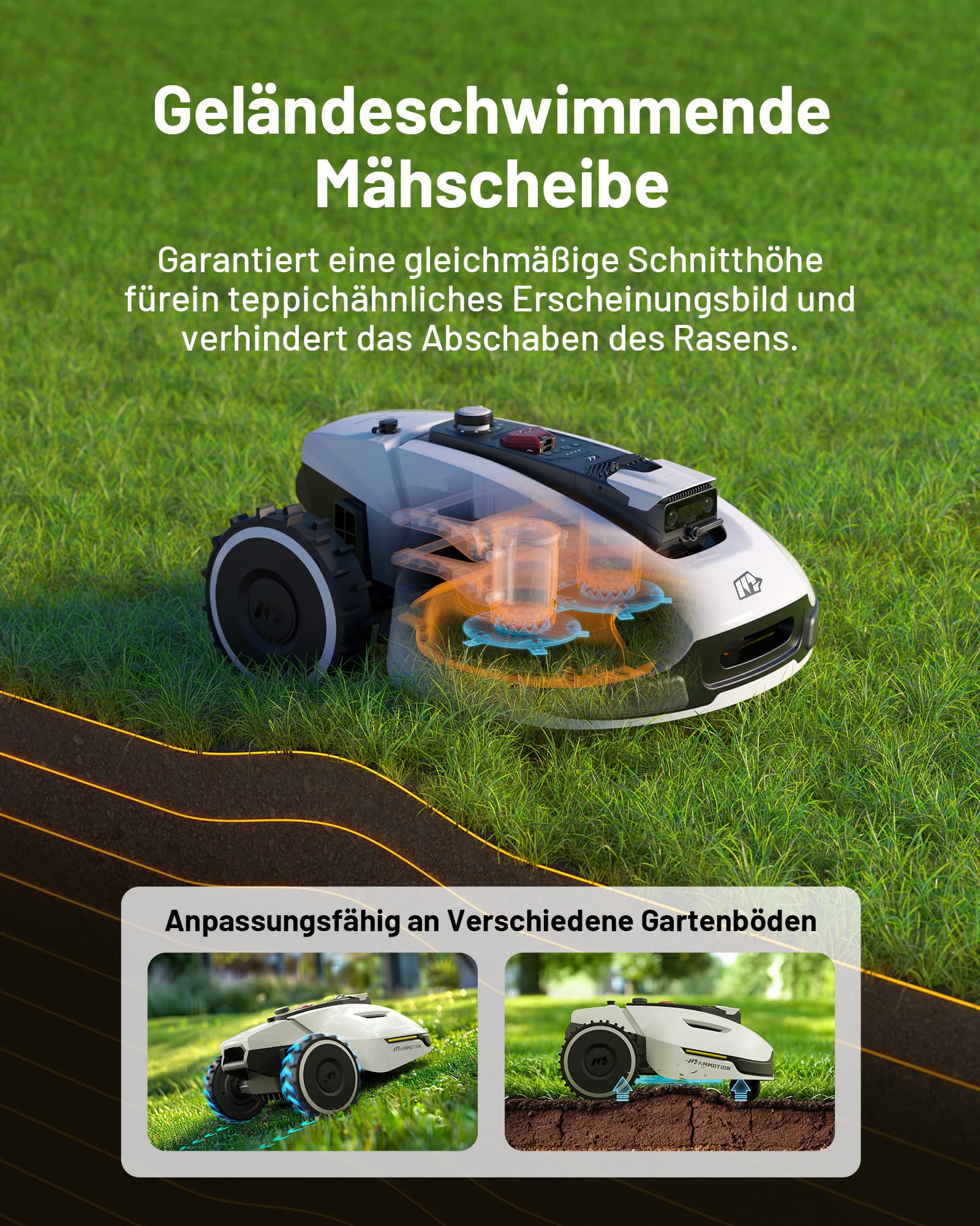MAMMOTION YUKA 3000 Mähroboter mit Kehrmaschine (bis 4000 m², NetRTK+Vision, Auto-Kartierung, 4G-Modul, 50% Steigung, ohne RTK-Antenne)