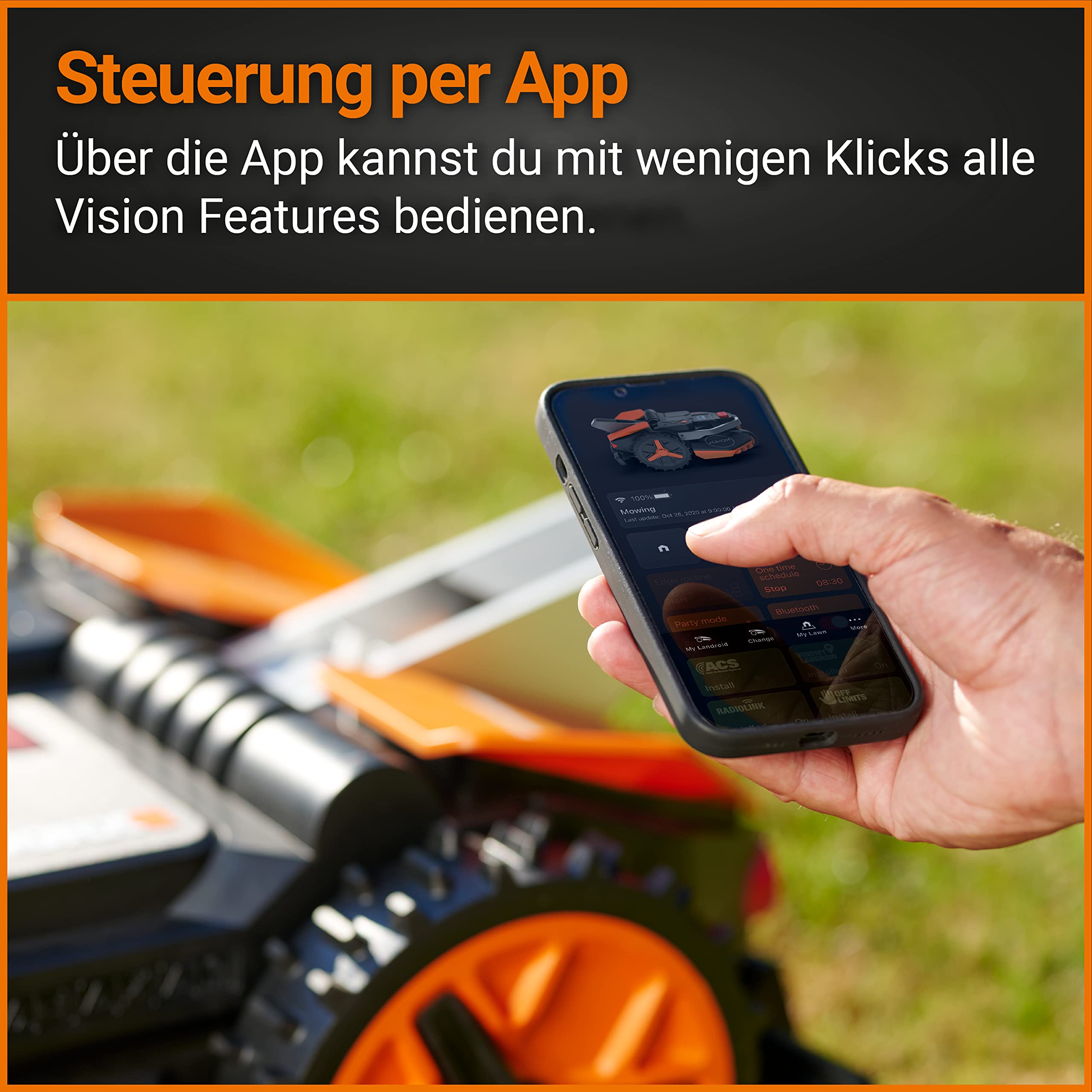 Aktionspaket: WORX Landroid Vision M600 WR206E.1 Mähroboter ohne Begrenzungskabel + WA0821 Garage