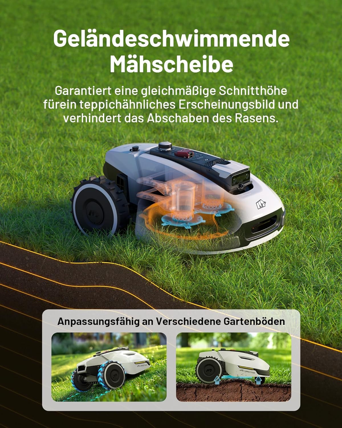 MAMMOTION YUKA 3000 Mähroboter ohne Kabel, NetRTK+Vision, Auto-Kartierung, bis 4000 m² (empf. 3000 m²), 4G, 50 % Steigung, keine RTK-Antenne nötig