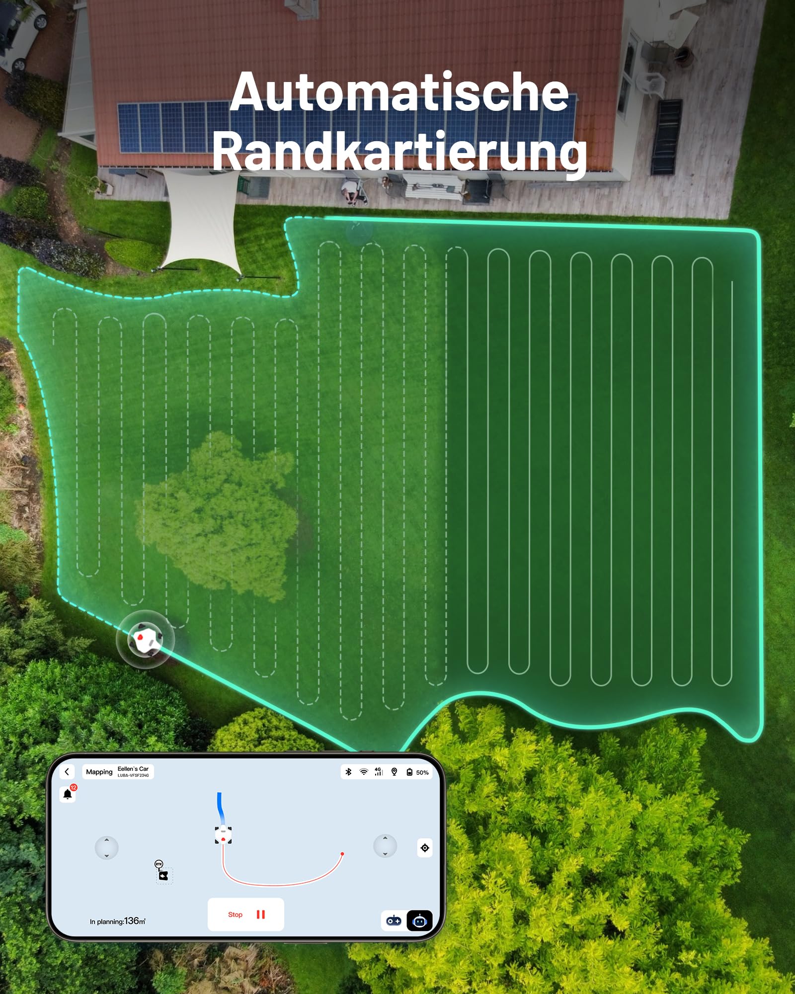 MAMMOTION LUBA 2 AWD 5000X Mähroboter ohne Begrenzungskabel (5000 m², Max. 6600 m², NetRTK+Vision, Auto-Kartierung, ohne RTK-Antenne, 4G-Modul, 80% Steigung)