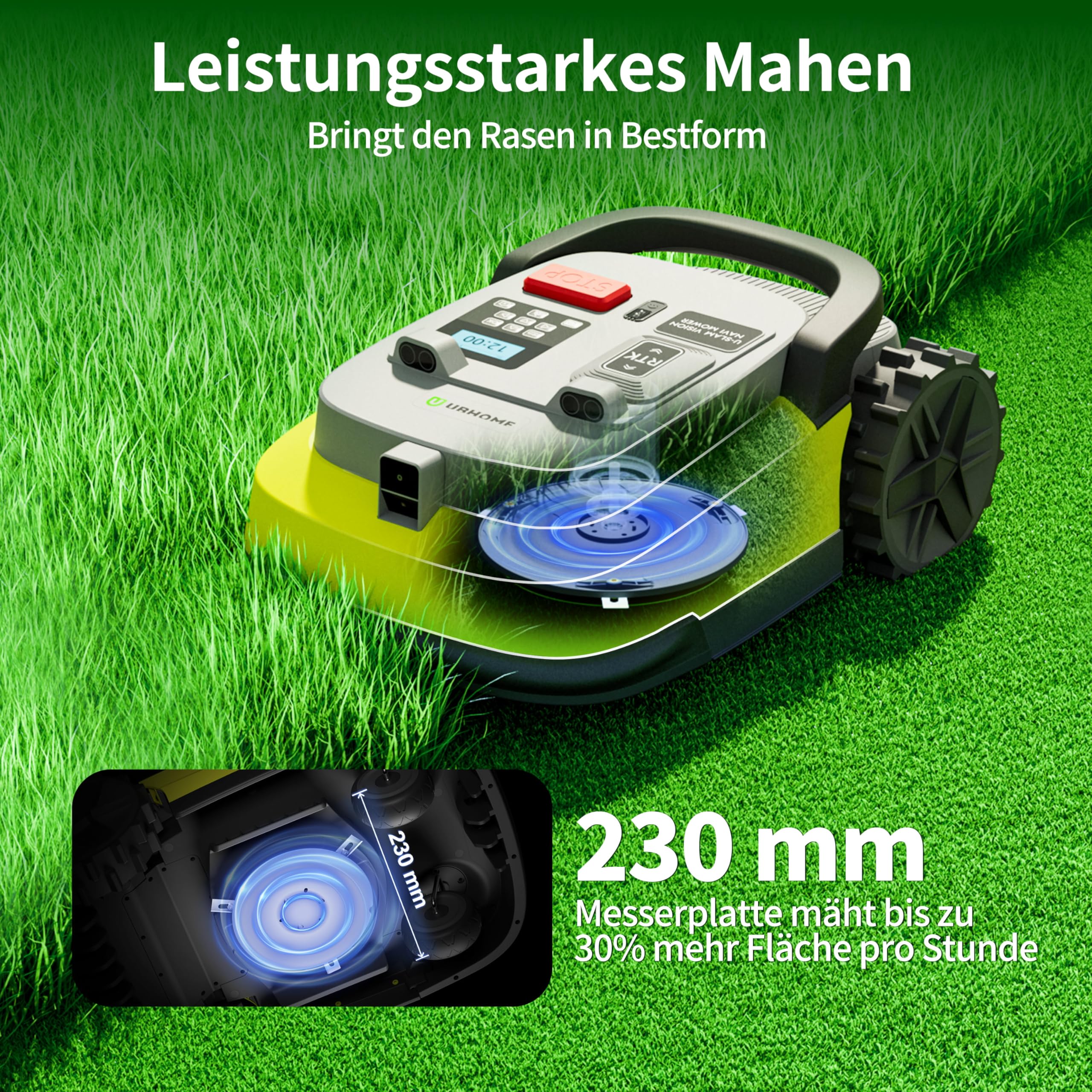UBHOME M10 Mähroboter, ohne Begrenzungskabel, bis 1200 m², Vision+RTK Mapping, Smart Navigation, Hindernisvermeidung, App-Steuerung