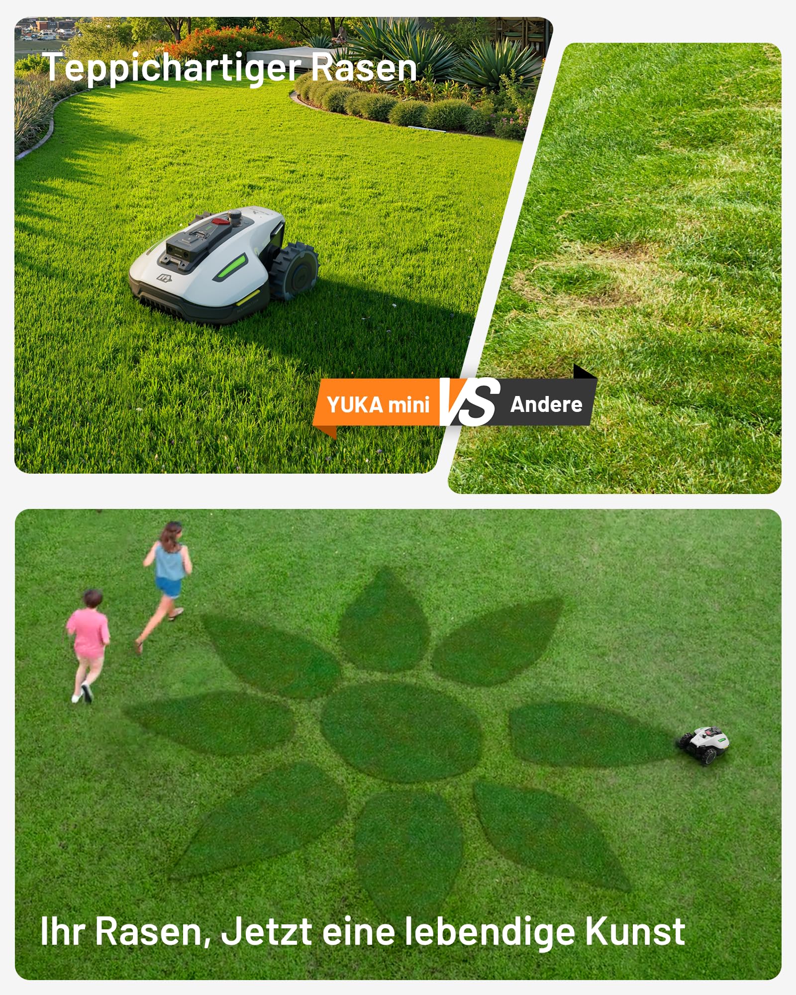 MAMMOTION YUKA Mini 500 Mähroboter ohne Begrenzungskabel (bis 500 m², NetRTK+Vision, KI-Hindernisvermeidung, App-Steuerung mit 4G, 50% Steigung)