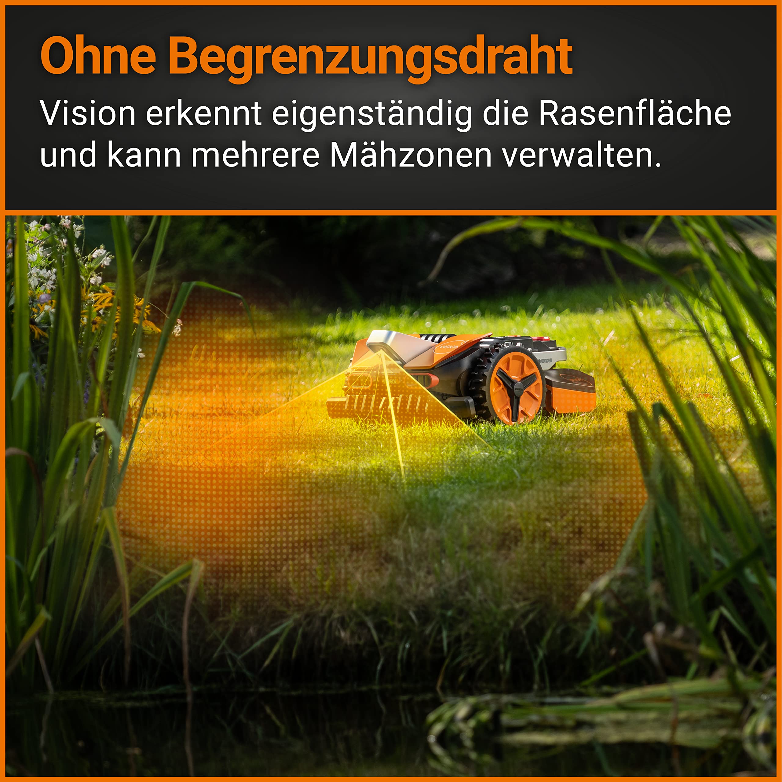 Aktionspaket: WORX Landroid Vision M600 WR206E.1 Mähroboter ohne Begrenzungskabel + WA0821 Garage