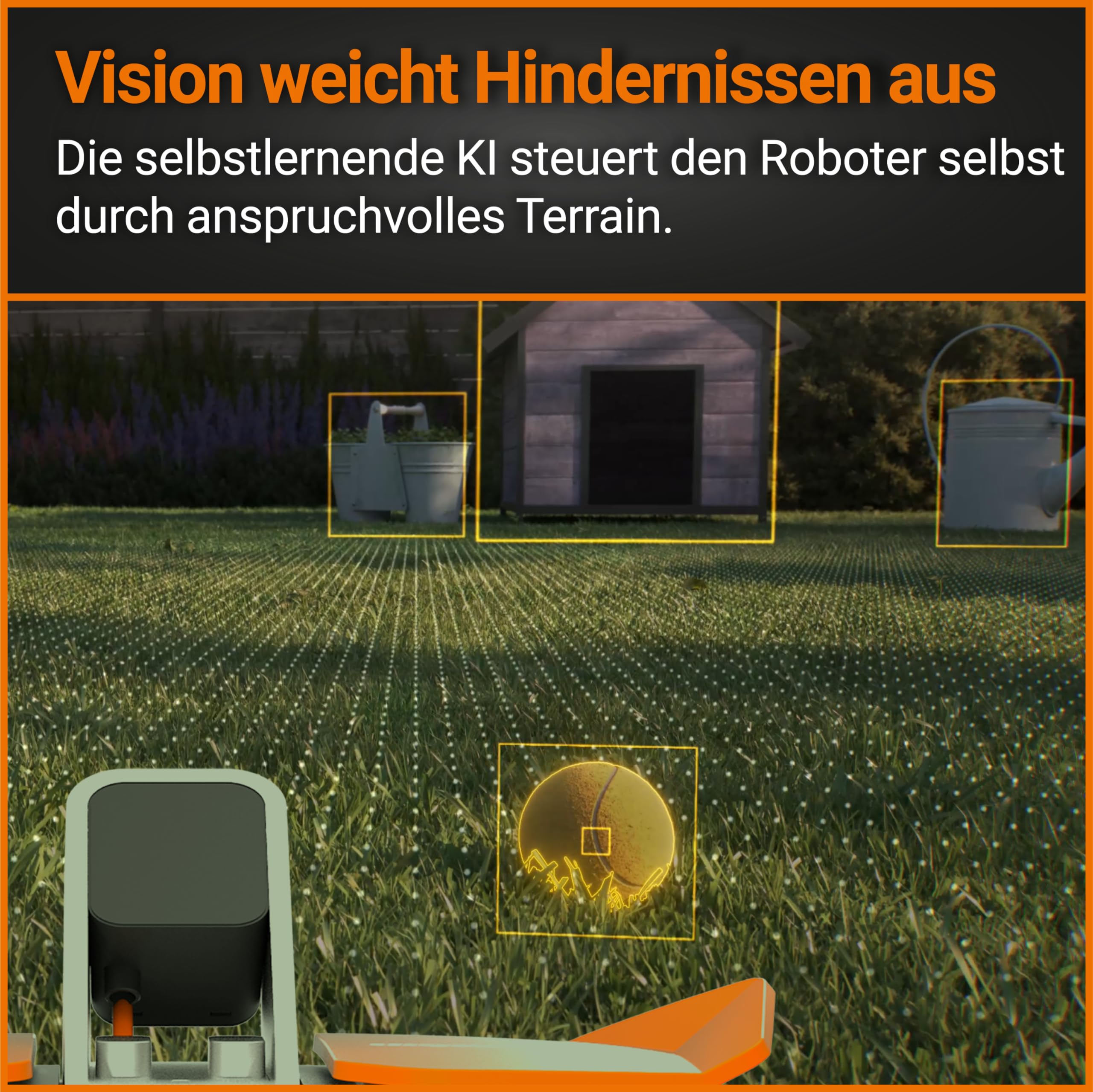 Aktionspaket: WORX Landroid Vision M600 WR206E.1 Mähroboter ohne Begrenzungskabel + WA0821 Garage