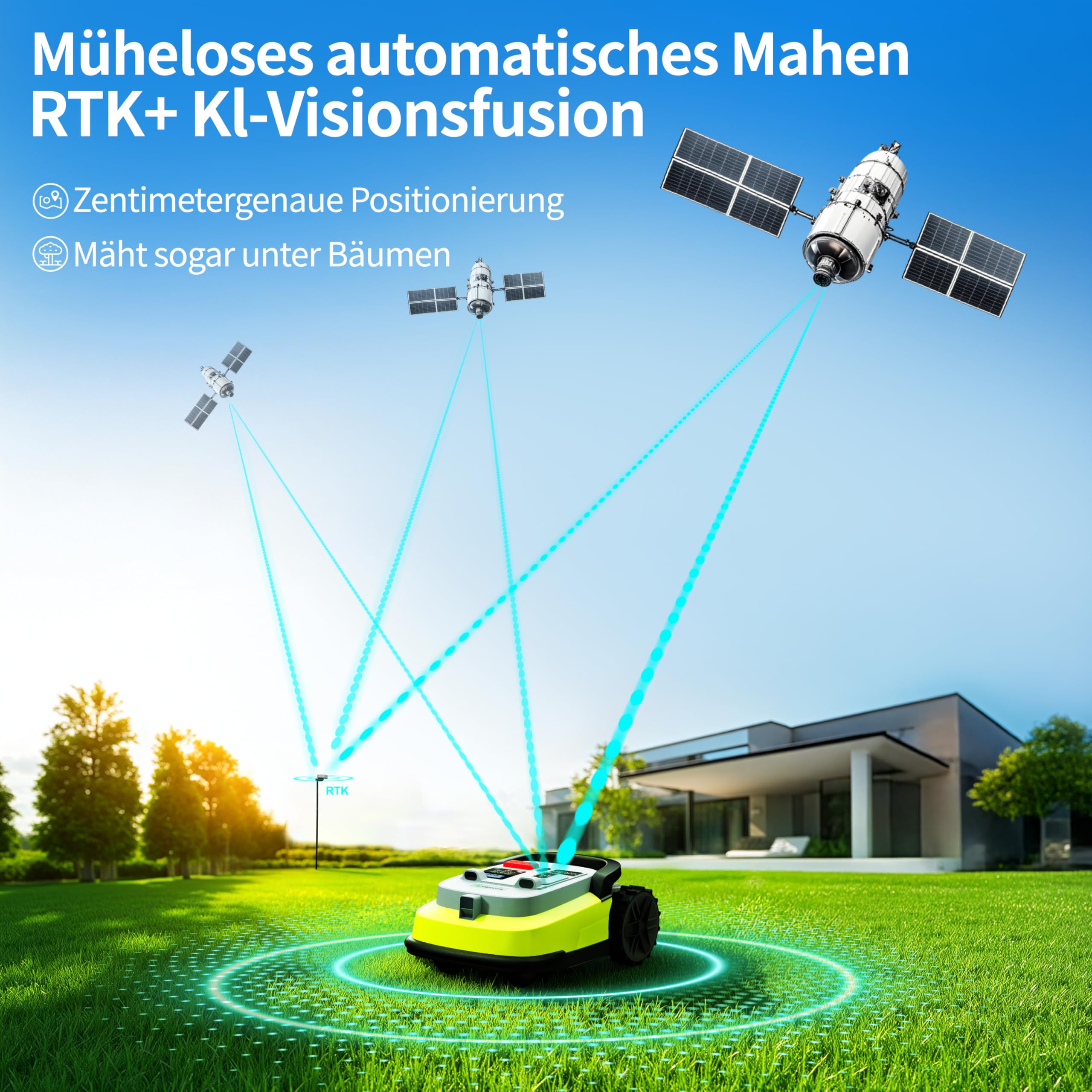 UBHOME M10 Mähroboter, ohne Begrenzungskabel, bis 1200 m², Vision+RTK Mapping, Smart Navigation, Hindernisvermeidung, App-Steuerung