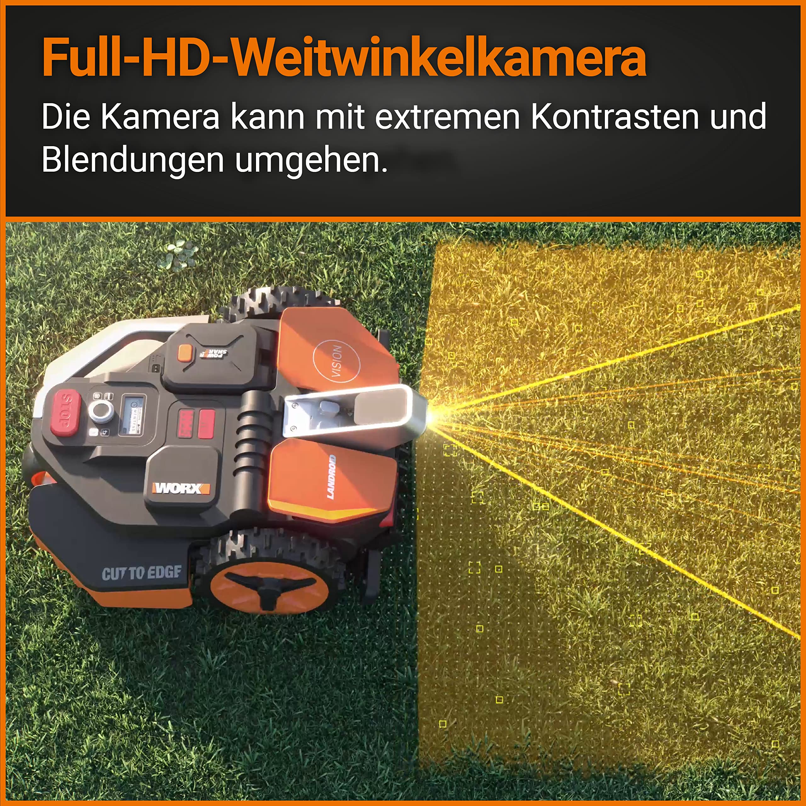 Aktionspaket: WORX Landroid Vision M600 WR206E.1 Mähroboter ohne Begrenzungskabel + WA0821 Garage