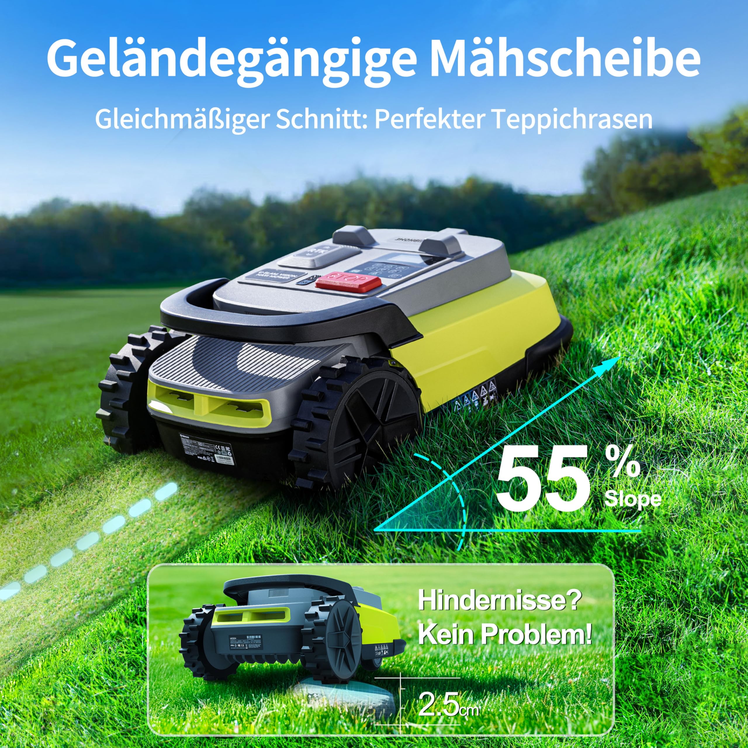 UBHOME M10 Mähroboter, ohne Begrenzungskabel, bis 1200 m², Vision+RTK Mapping, Smart Navigation, Hindernisvermeidung, App-Steuerung