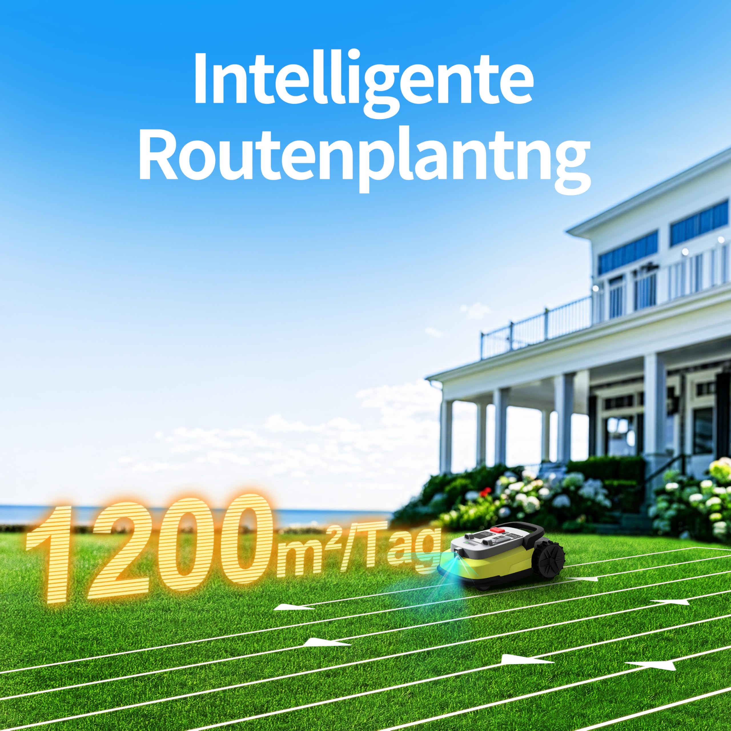 UBHOME M10 Mähroboter, ohne Begrenzungskabel, bis 1200 m², Vision+RTK Mapping, Smart Navigation, Hindernisvermeidung, App-Steuerung