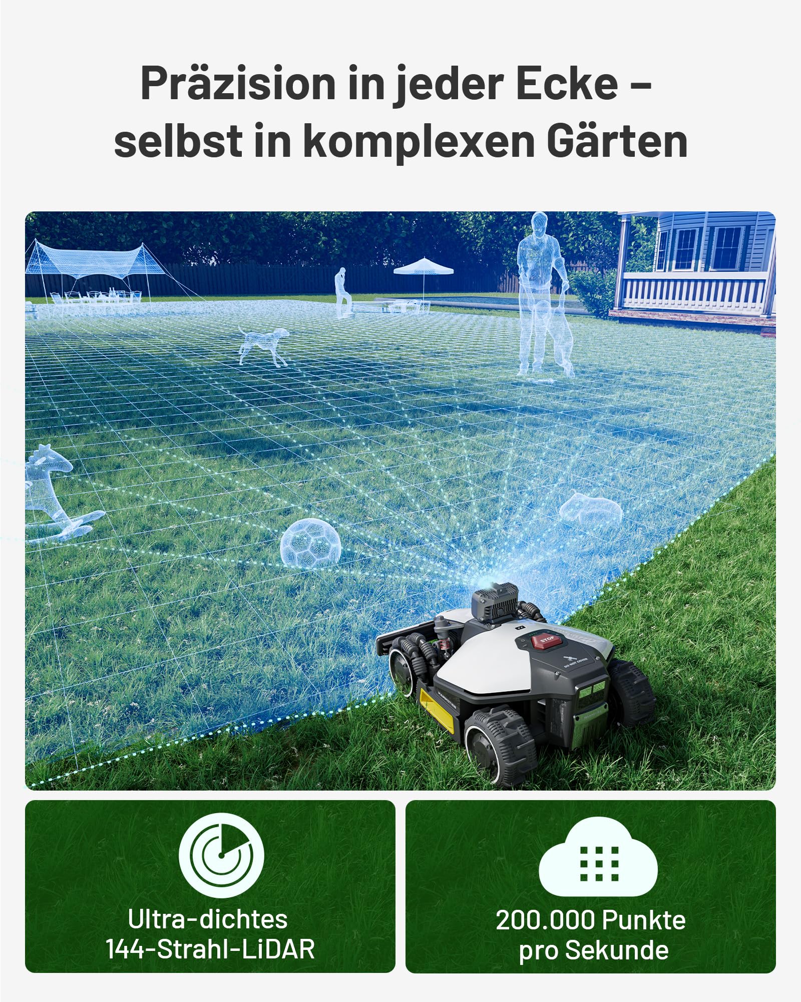 MAMMOTION LUBA Mini AWD LiDAR Mähroboter ohne Begrenzungskabel (1.500 m², 3D LiDAR + Vision, Auto-Kartierung, ohne RTK-Antenne, 4G-Modul, 80% Steigung)
