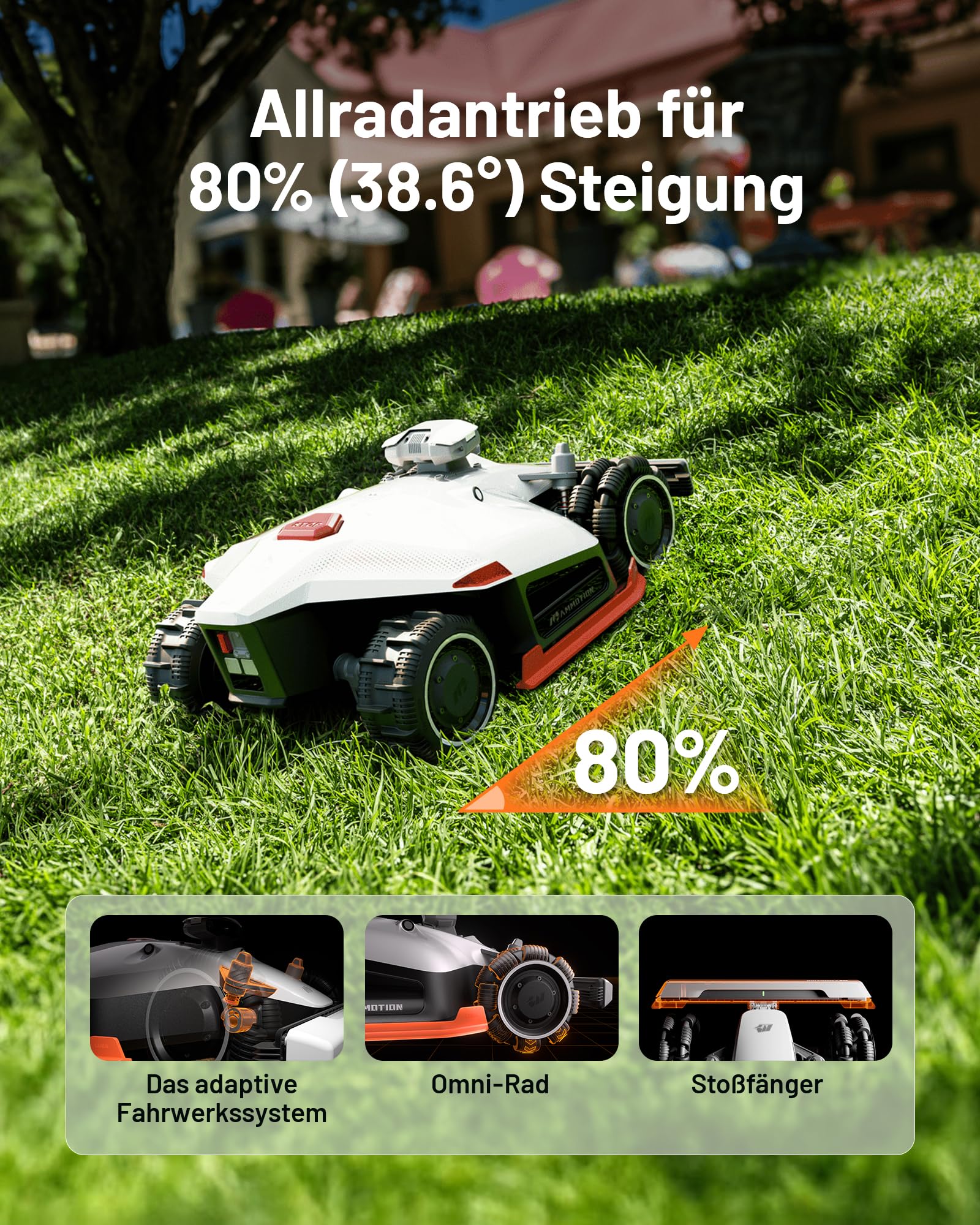 MAMMOTION LUBA 2 AWD 5000X Mähroboter ohne Begrenzungskabel (5000 m², Max. 6600 m², NetRTK+Vision, Auto-Kartierung, ohne RTK-Antenne, 4G-Modul, 80% Steigung)